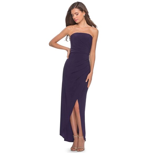 La Femme Dresses & Skirts - NEW La Femme 28204 Dress Sleeveless Stretch‎ Jersey High Low Gown Dark Purple 10